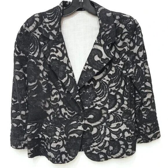 Women's Blazer by MONLEAU, Beautiful, Black Outer Layer & Beige Inner Layer - Picture 1 of 3